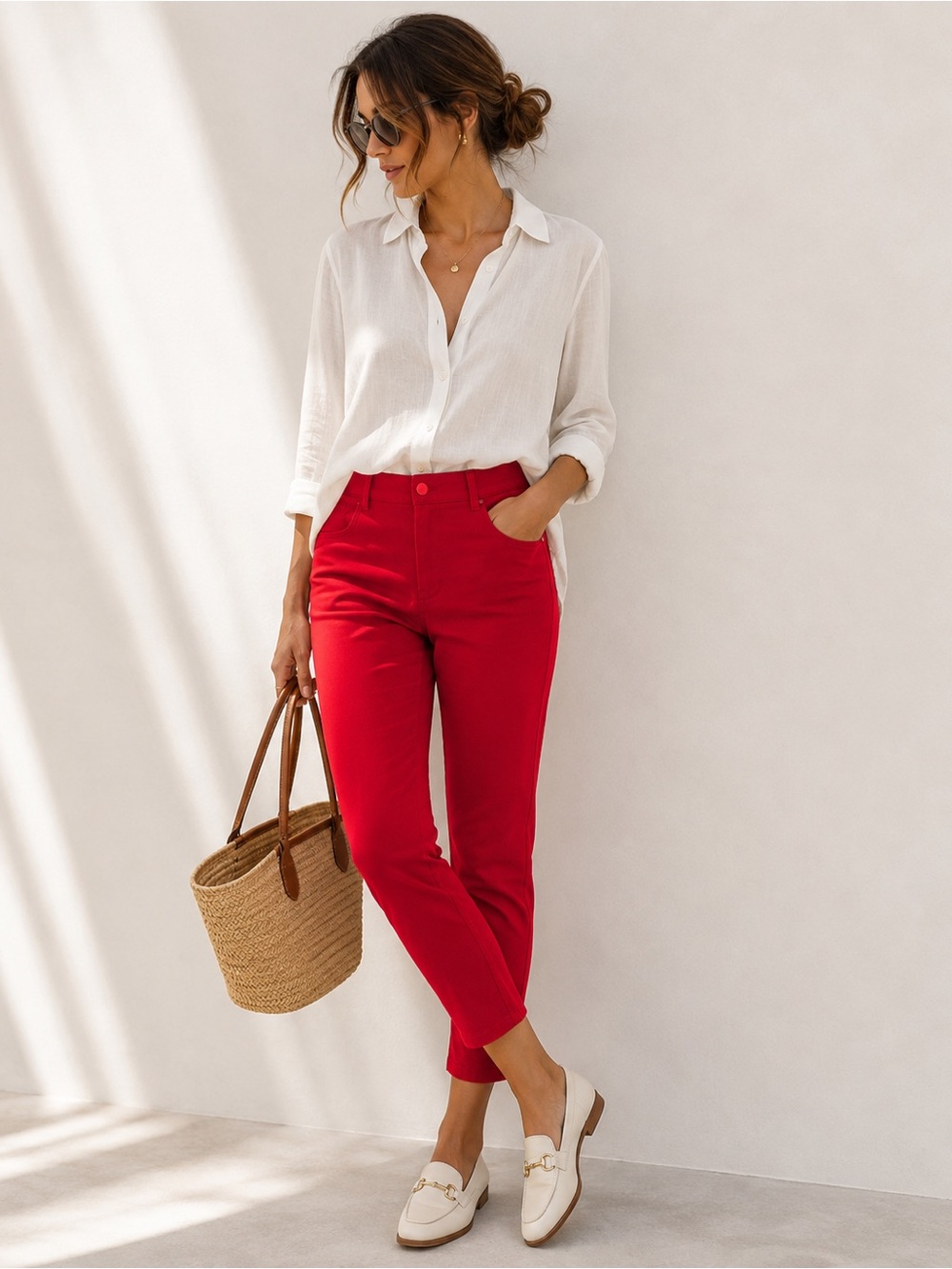 Mario Serrani Italy Red Ankle Pants | Size Small High Rise Stretch 26” Inseam
